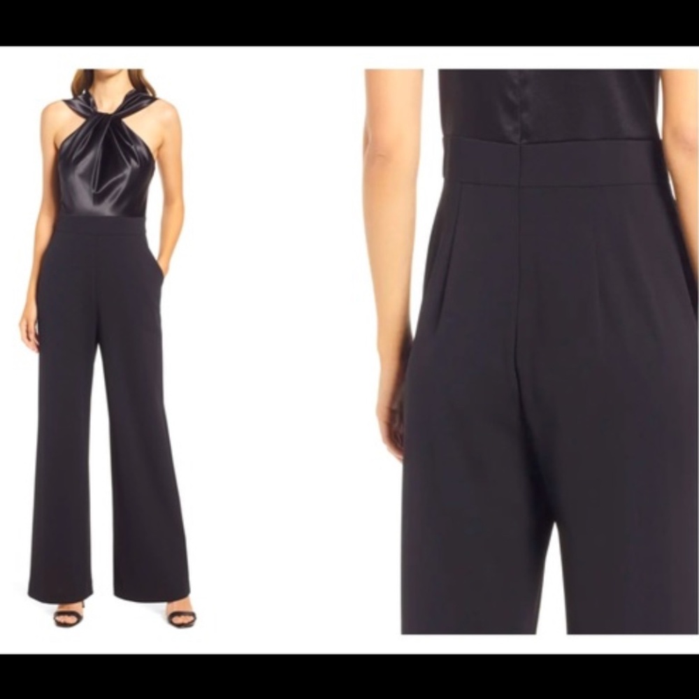 ELIZA J Satin and Crepe  Formal / Semi-Formal Jumpsuit in Black: Sz 4
